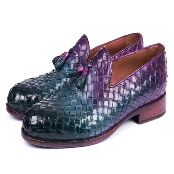 Shop Paul Parkman Woven Leather Tassel Loafers Multicolor