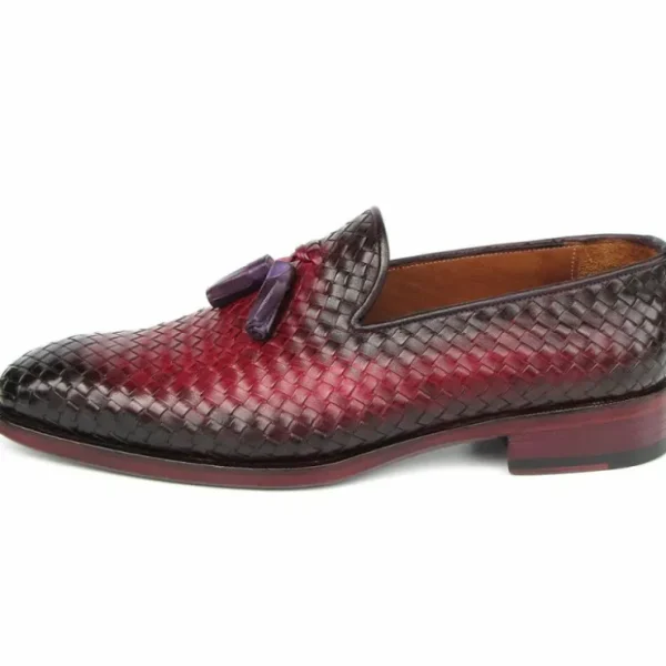 Clearance Paul Parkman Woven Leather Tassel Loafers Burgundy