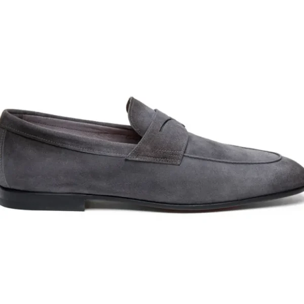 Clearance Santoni CARLOS-P-EAAG62 Suede Penny Loafer Grey