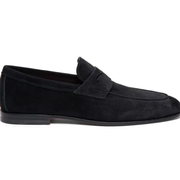 Shop Santoni CARLOS-P-EAAN01 Suede Penny Loafer Black