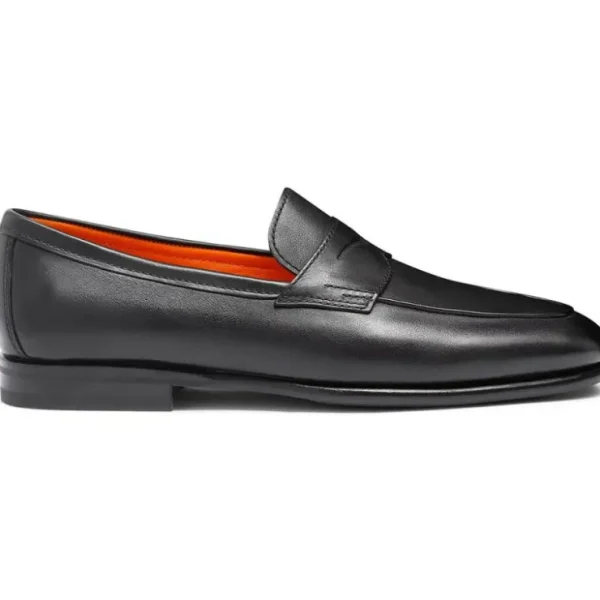 Online Santoni CARLOS-P4-MEMN01 Calfskin Penny Loafer Black