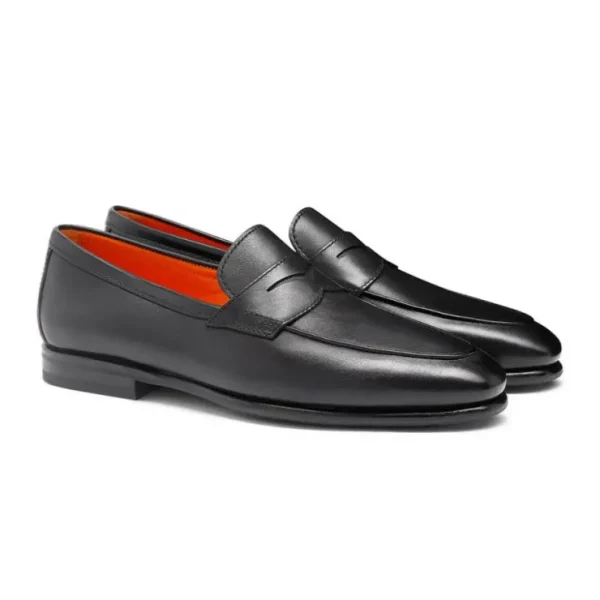 Online Santoni CARLOS-P4-MEMN01 Calfskin Penny Loafer Black