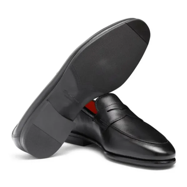 Online Santoni CARLOS-P4-MEMN01 Calfskin Penny Loafer Black