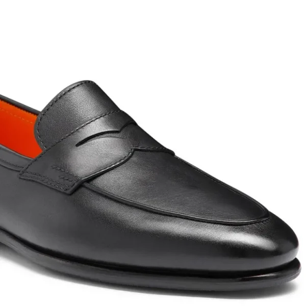 Online Santoni CARLOS-P4-MEMN01 Calfskin Penny Loafer Black