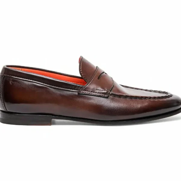 Cheap Santoni Door Calfskin Penny Loafers Dark Brown DarkBrown