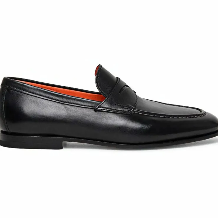 Sale Santoni Door Calfskin Penny Loafers Black