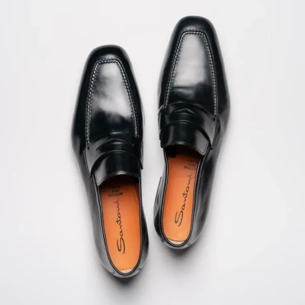 New Santoni Fox 1 Penny Loafers Black