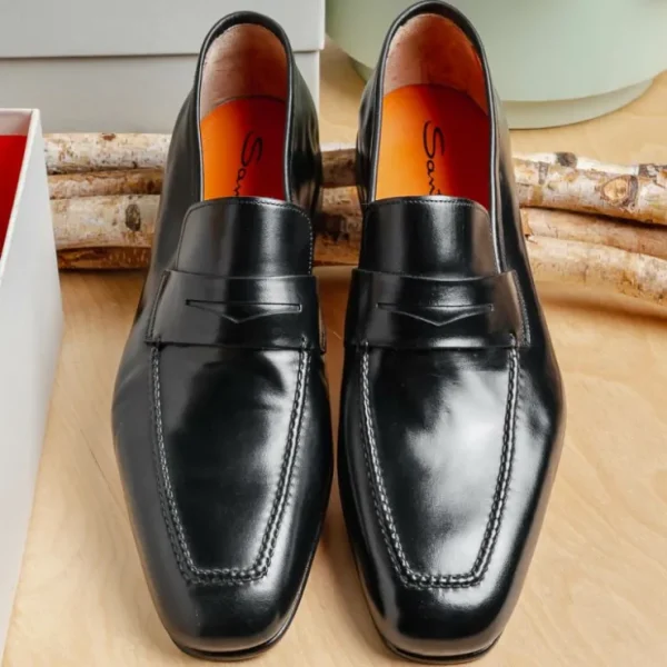 New Santoni Fox 1 Penny Loafers Black