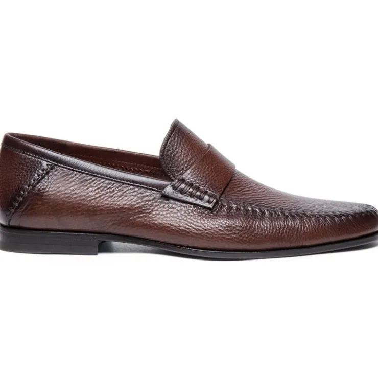 Sale Santoni PAINE-SDST50 Tumbled Calfskin Penny Loafer Dark Brown DarkBrown