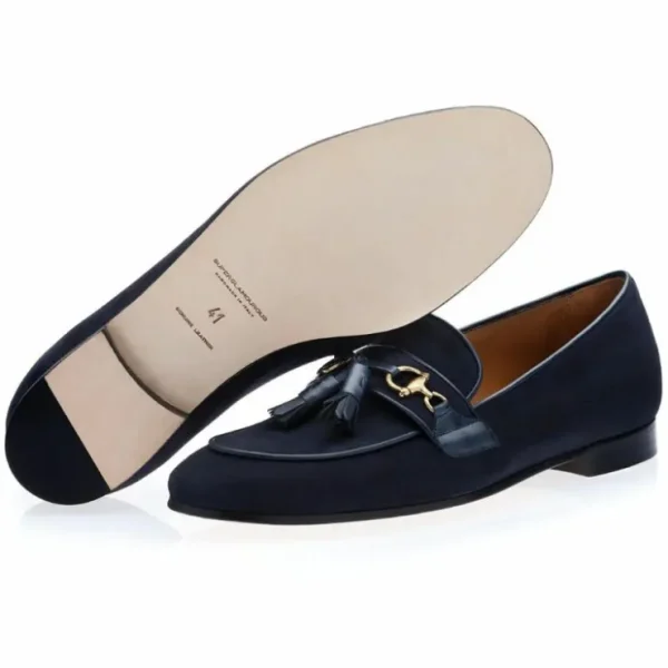 Shop Superglamourous Bruno Velukid Slippers Navy