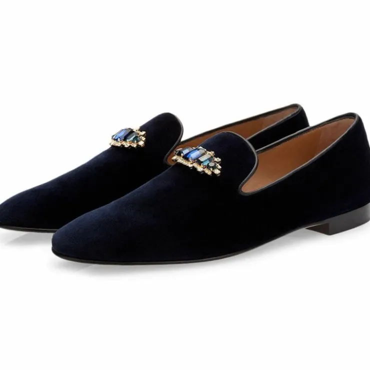 Sale Superglamourous Joel Velour Slippers Navy