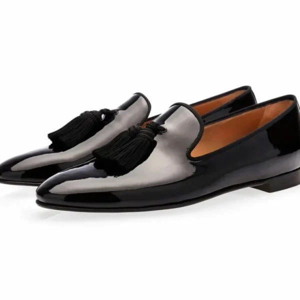 Online Superglamourous Louis Patent Slippers Black