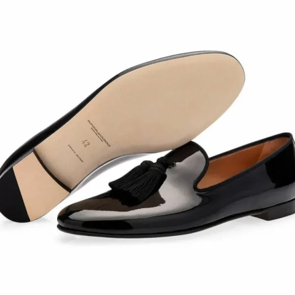 Online Superglamourous Louis Patent Slippers Black