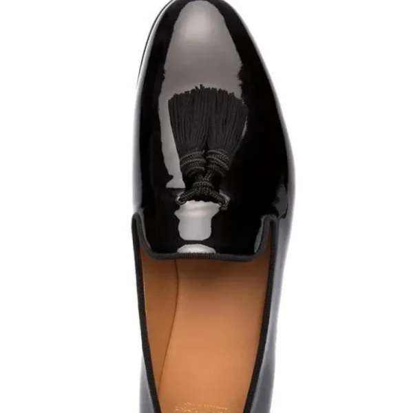 Online Superglamourous Louis Patent Slippers Black