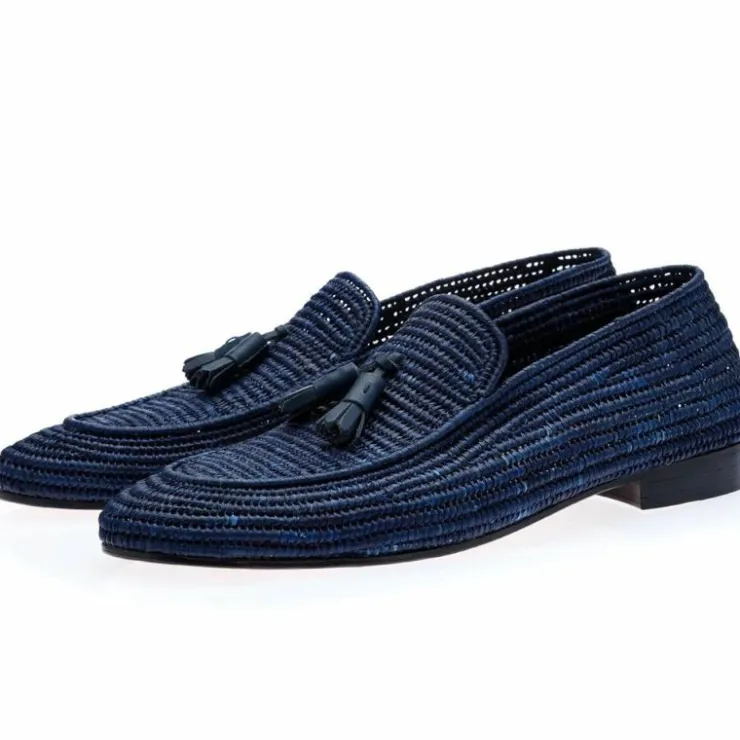 Clearance Superglamourous Melilla Rafia Loafers Navy