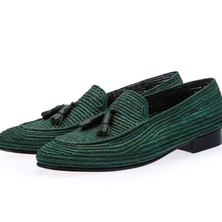 Outlet Superglamourous Melilla Rafia Loafers Green