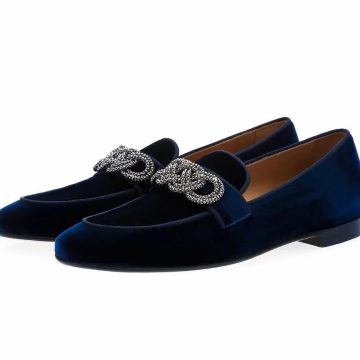 Outlet Superglamourous Morosino Velour Slippers Navy