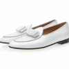 Hot Superglamourous Tangerine 3 Patent Belgian Loafers White