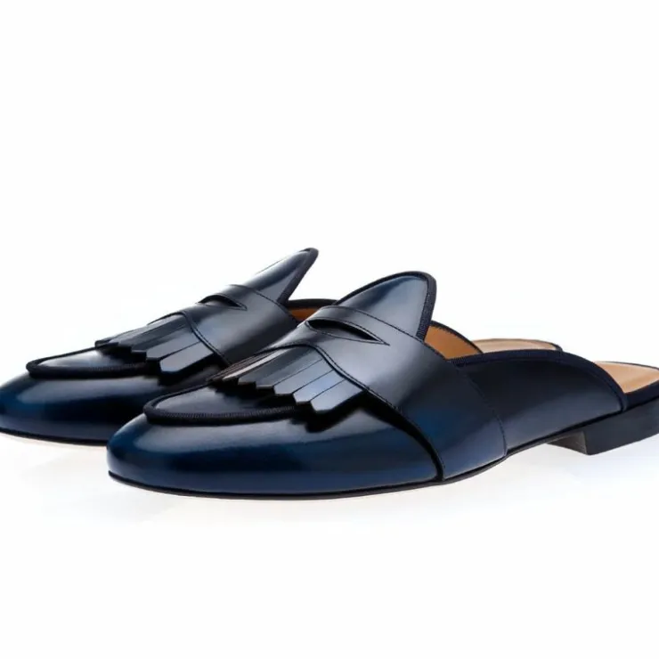 Shop Superglamourous Tangerine 10 Cordovan Mules Navy