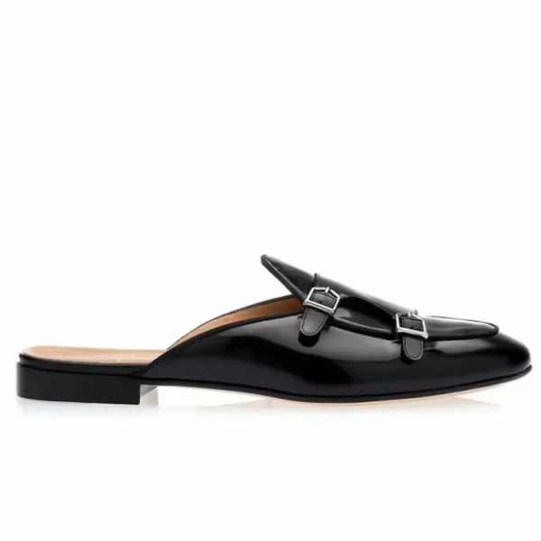 Hot Superglamourous Tangerine 7 Brushed Mules Black