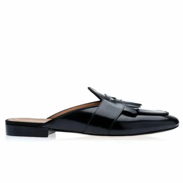 Clearance Superglamourous Tangerine 10 Cordovan Mules Black