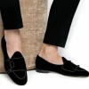 New Superglamourous Tangerine 7 Velour Belgian Loafers Black