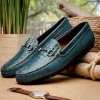 Shop T.B. Phelps TB Phelps Croco Horsebit Driver Navy