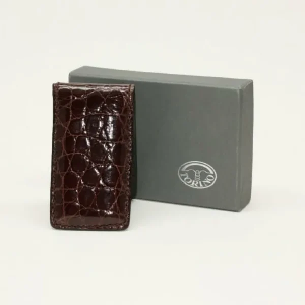 Store Torino Leather Alligator Magnetic Money Clip - brown