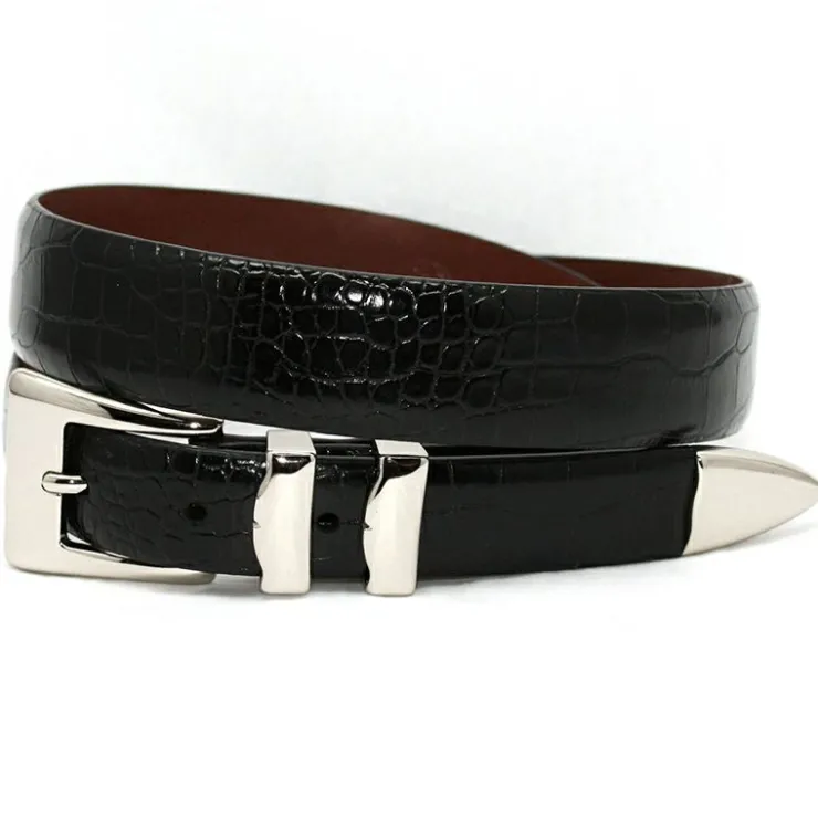 Online Torino Leather Alligator Embossed Belt Black