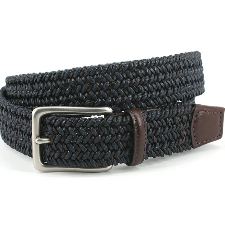 Cheap Torino Leather Big & Tall Italian Woven Cotton & Leather Elastic Belt Navy Brown NavyBrown