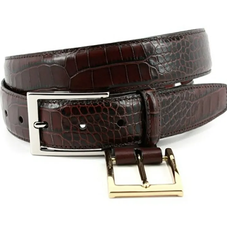 Cheap Torino Leather Big & Tall Gator Embossed Calfskin Belt Brown