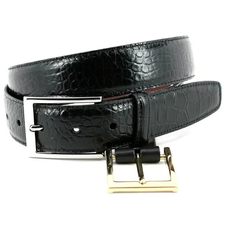 Sale Torino Leather Big & Tall Gator Embossed Calfskin Belt Black