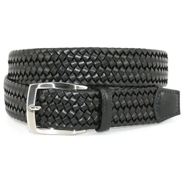 Shop Torino Leather Big & Tall Italian Woven Stretch Leather Belt Black