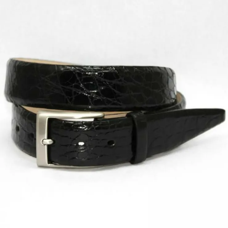 Sale Torino Leather Big & Tall Glazed South American Caiman Crocodile Belt - black