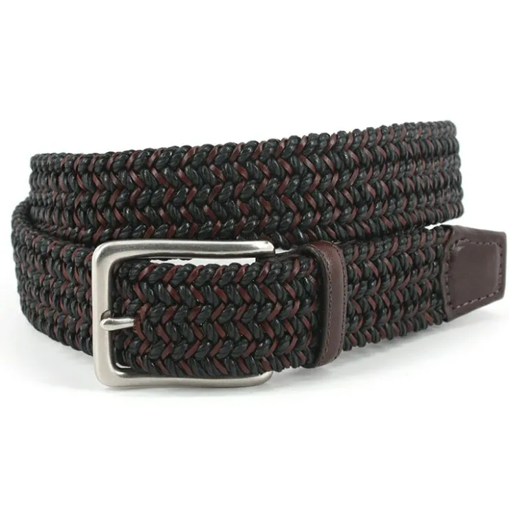 Flash Sale Torino Leather Big & Tall Italian Woven Cotton & Leather Elastic Belt Black Brown BlackBrown