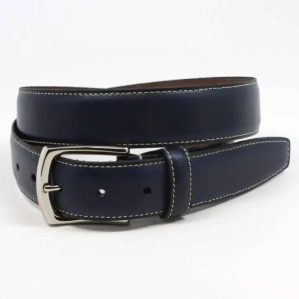 Shop Torino Leather Burnished Tumbled Leather Belt Navy