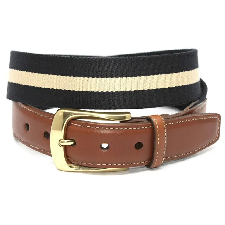 Cheap Torino Leather European Ribbed Stripe Surcingle Belt Navy Camel NavyCamel