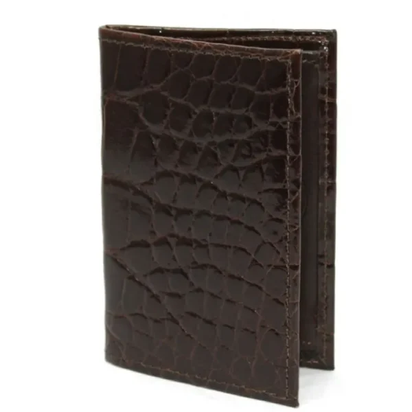 Online Torino Leather Genuine Alligator Gusseted Card Case - brown