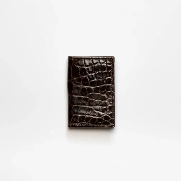 Online Torino Leather Genuine Alligator Gusseted Card Case - brown