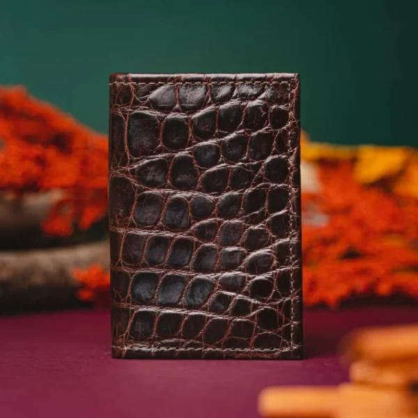 Online Torino Leather Genuine Alligator Gusseted Card Case - brown