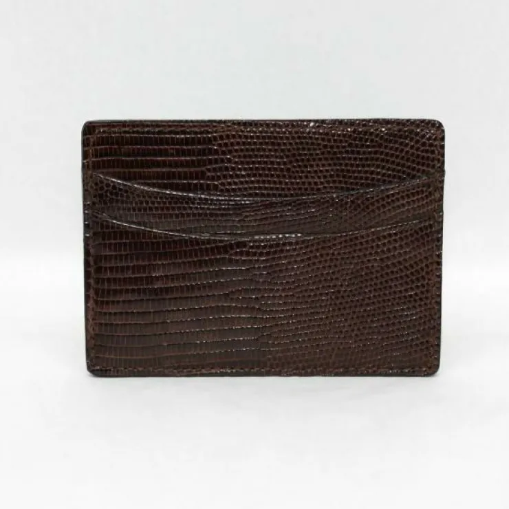 Hot Torino Leather Genuine Lizard Card Case - brown