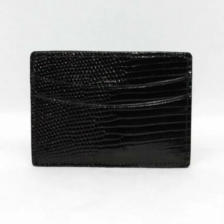 Best Sale Torino Leather Genuine Lizard Card Case - black