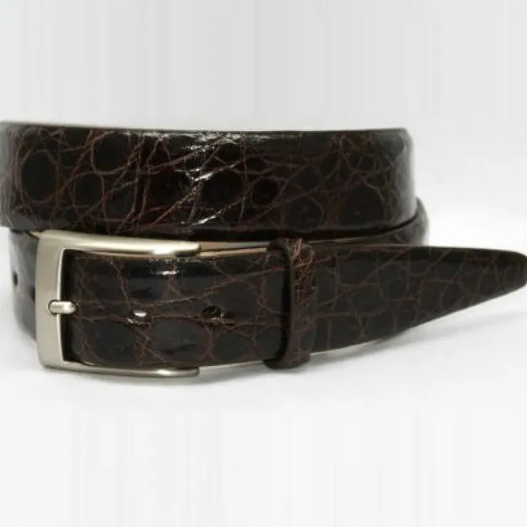 Discount Torino Leather Glazed South American Caiman Croc Belt - brown