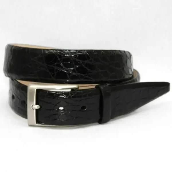 Clearance Torino Leather Glazed South American Caiman Croc Belt - black