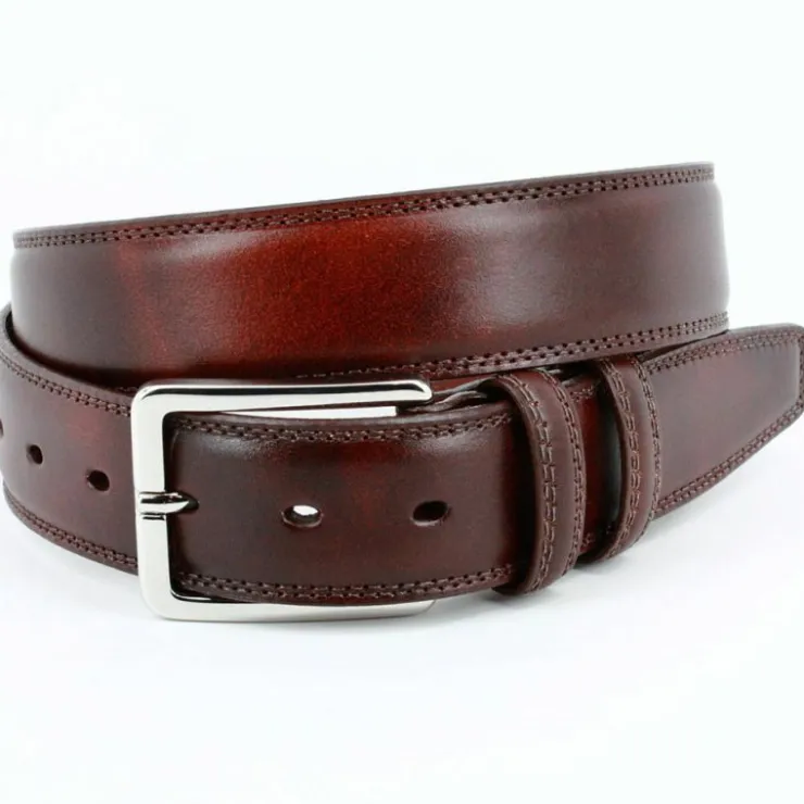 Store Torino Leather Hand Antiqued Italian Calfskin Leather Belt Mahogany