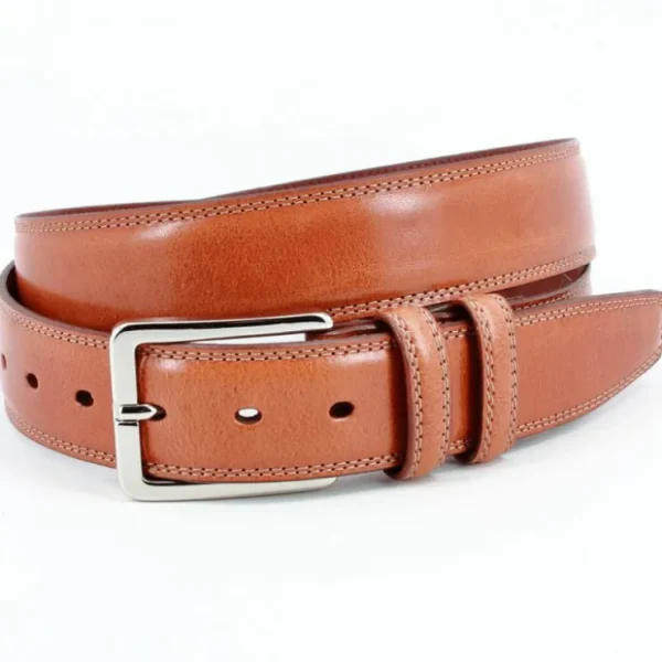 Fashion Torino Leather Hand Antiqued Italian Calfskin Leather Belt Saddle