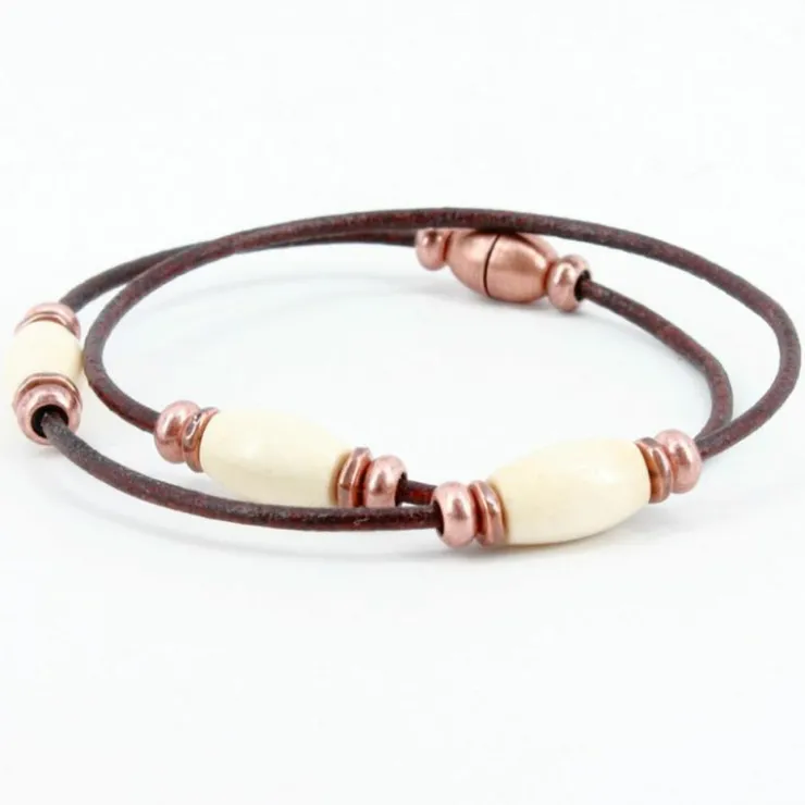 Discount Torino Leather Harness Leather Double Wrap Bracelet Bone / Brown