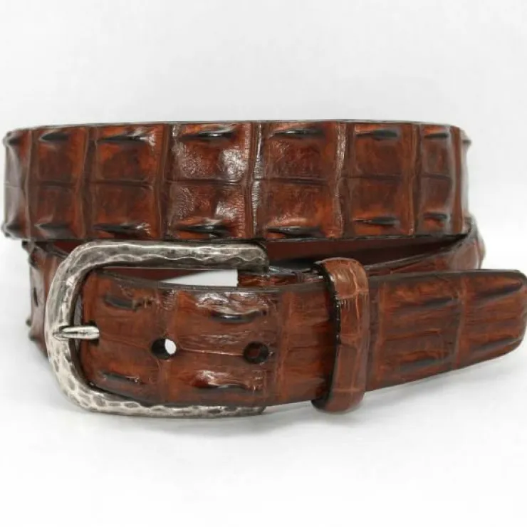 Best Torino Leather Hornback Crocodile Belt Nickel Buckle - cognac