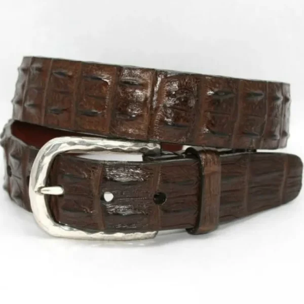 Shop Torino Leather Hornback Crocodile Belt Nickel Buckle - brown