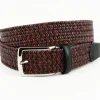 Store Torino Leather Italian Braided Stretch Leather Cording Belt Black / Cognac